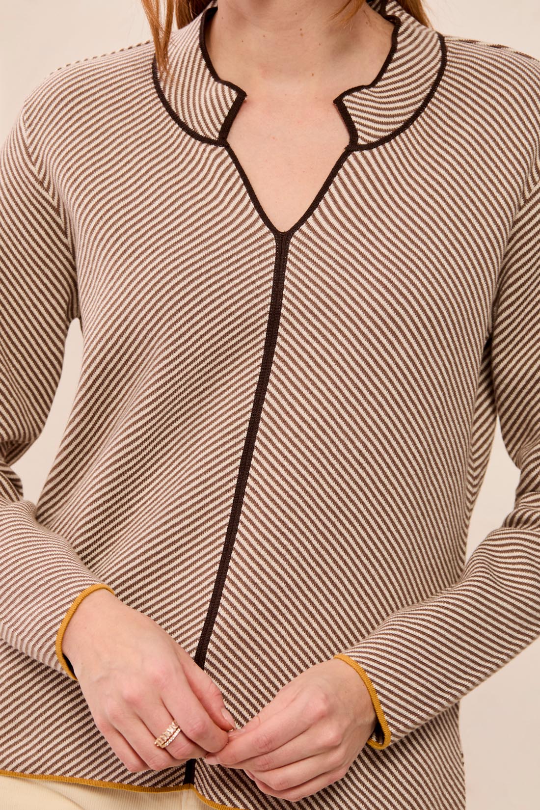 Tribal-L/S Split Neck Sweater W/Tiping-3184O-0052-Oatmeal - The Coach Pyramids