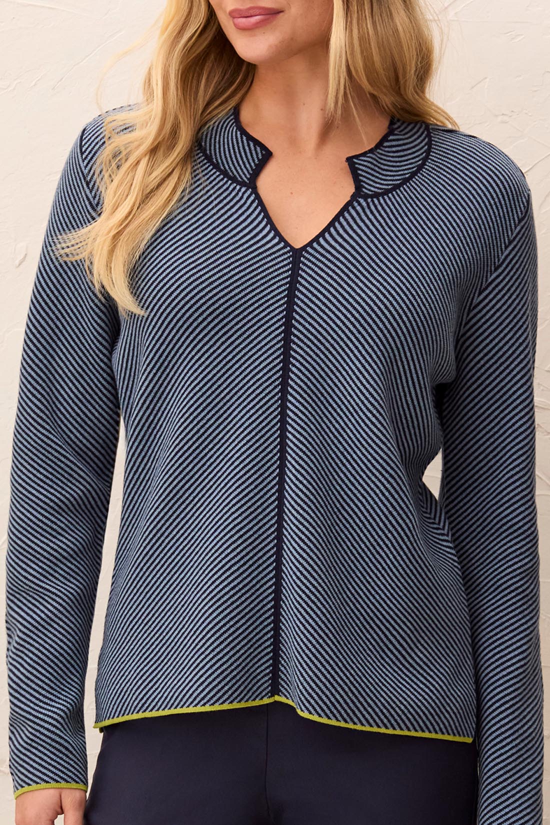 Tribal-L/S Split Neck Sweater W/Tiping-3184O-1633-Blue Fog - The Coach Pyramids