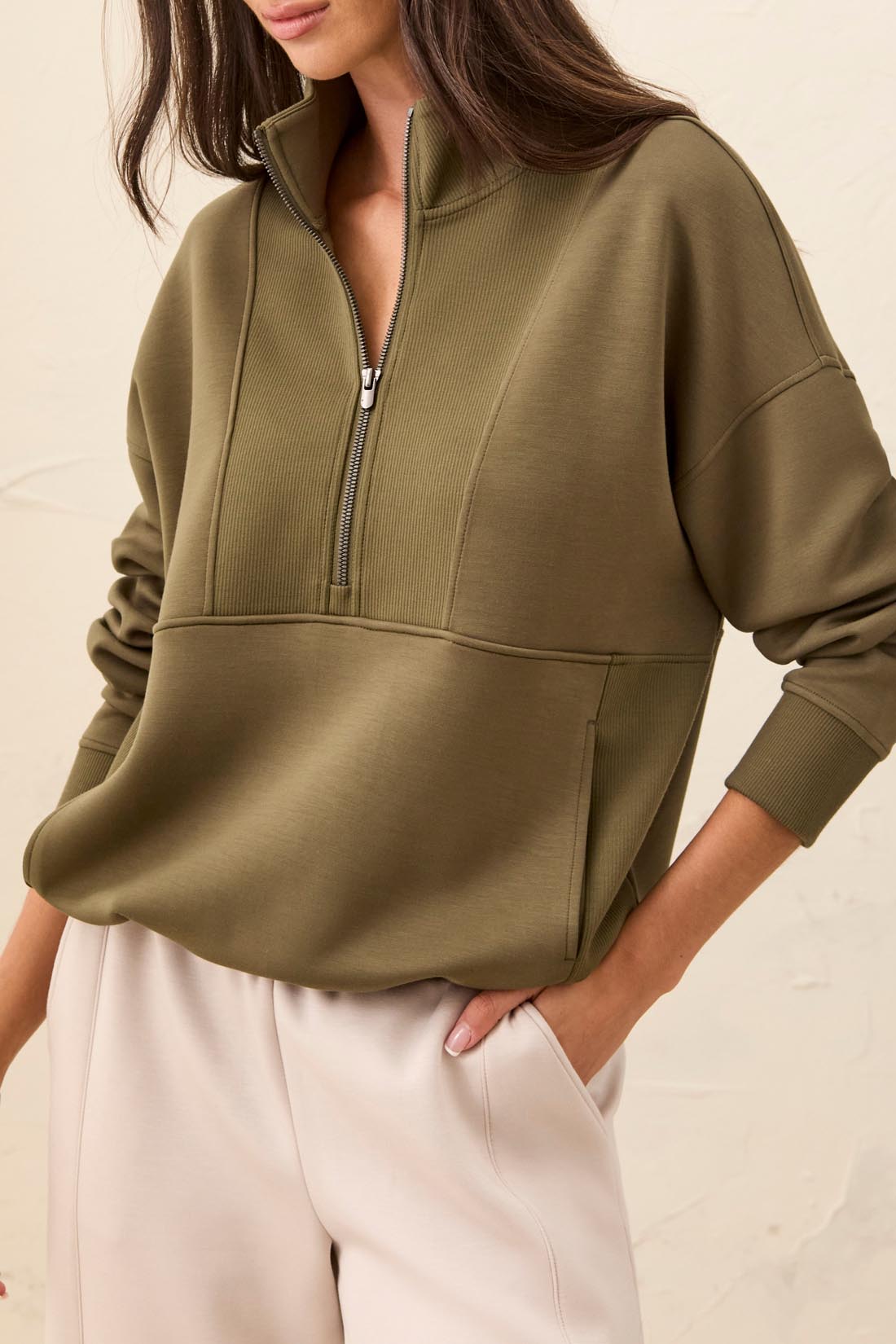 Tribal-Mock Neck Top W/Zipper-3188O-1218-Basil - The Coach Pyramids