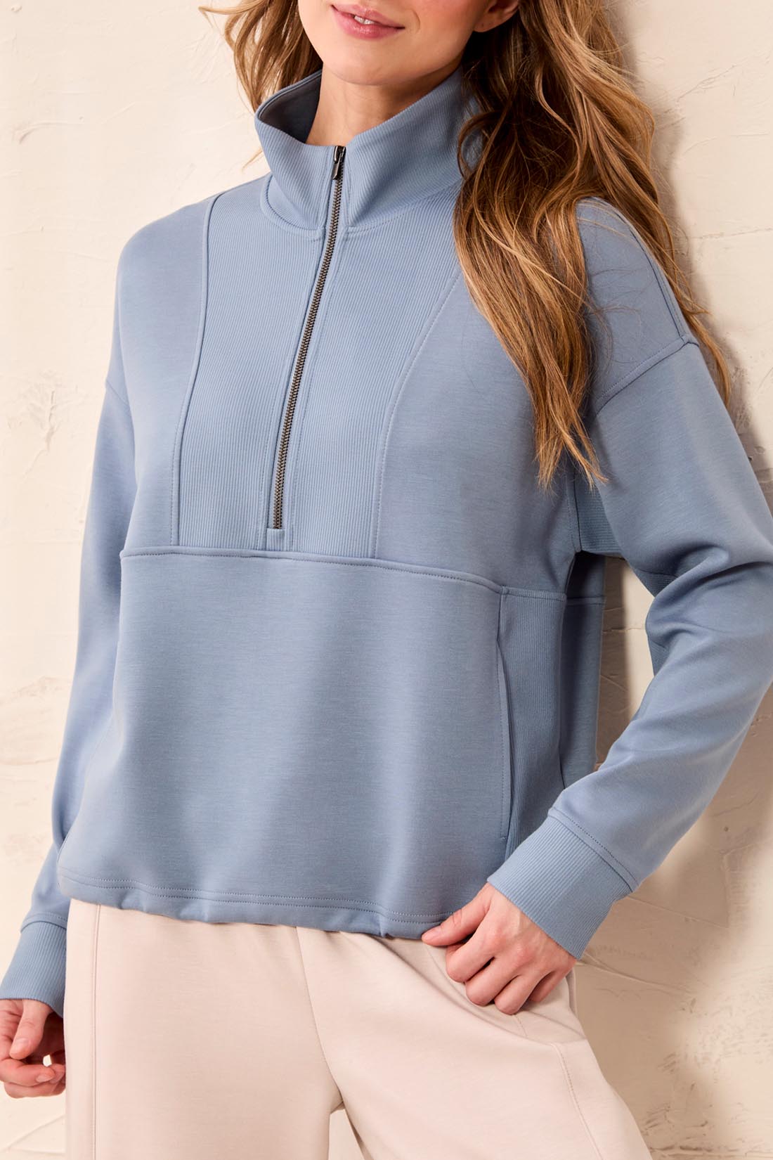 Tribal-Mock Neck Top W/Zipper-3188O-1633-Blue Fog - The Coach Pyramids