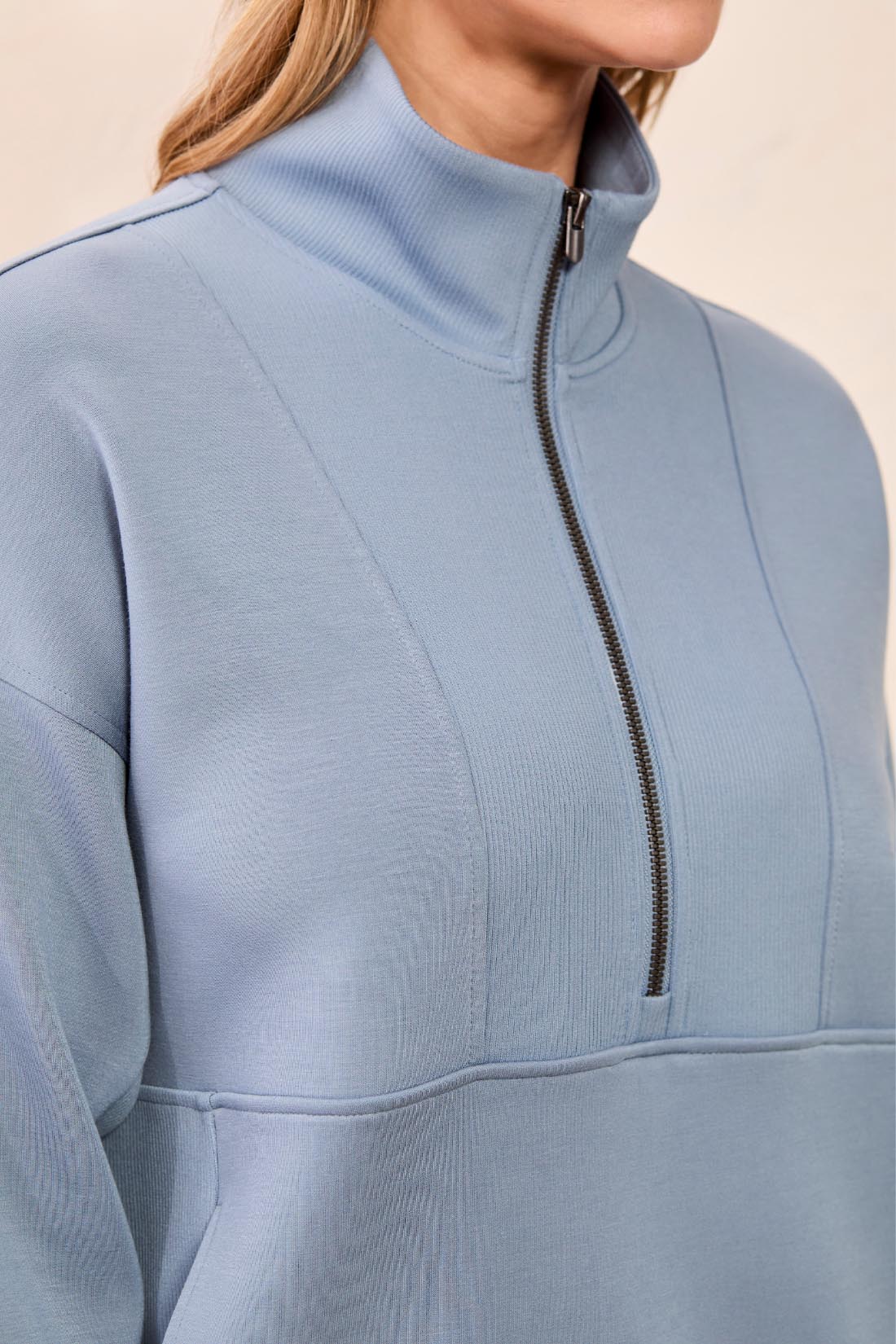 Tribal-Mock Neck Top W/Zipper-3188O-1633-Blue Fog - The Coach Pyramids