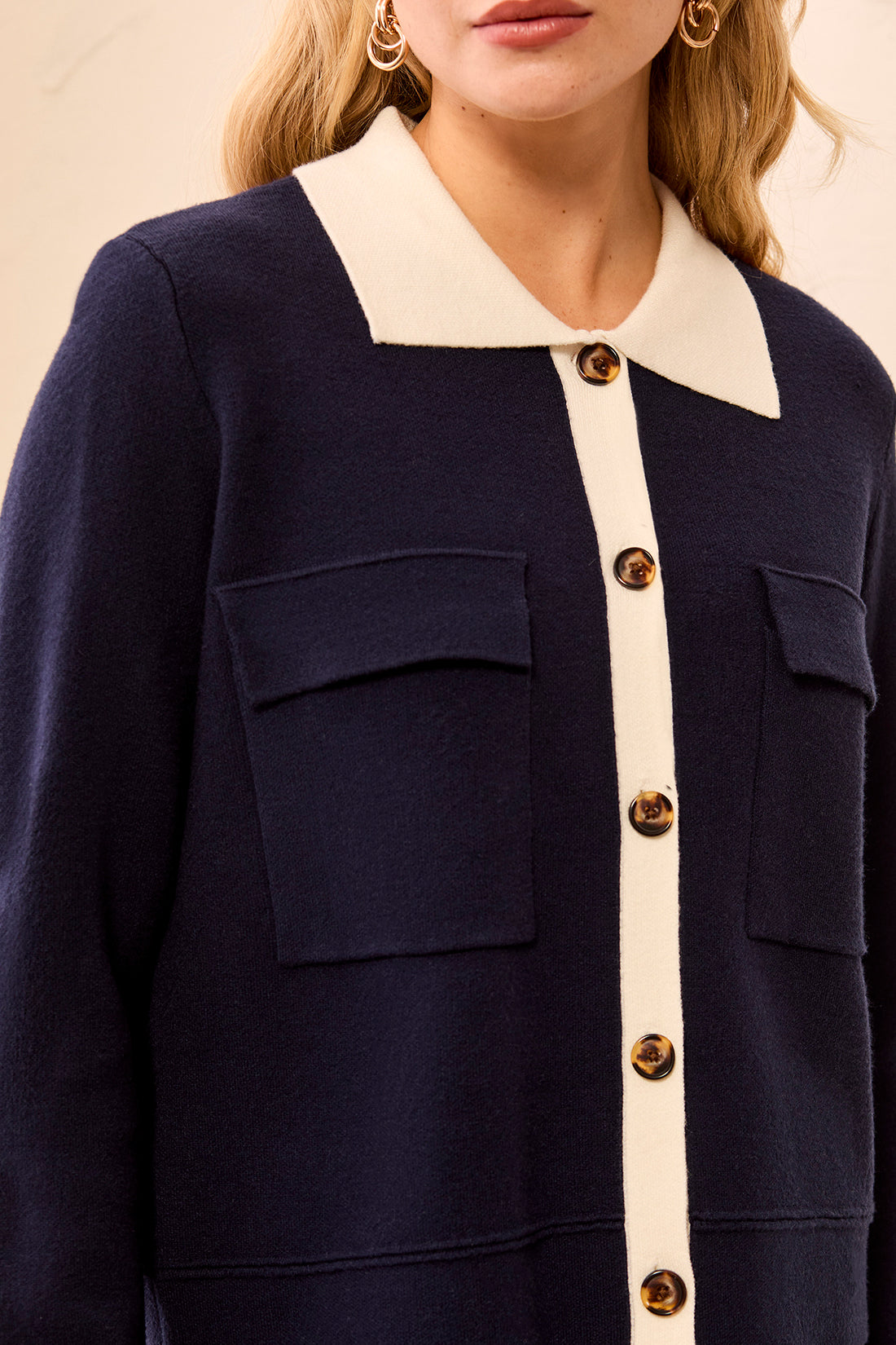 Tribal-Sweater Cardigan W/Collar And Pockets-3189O-0805-Sapphire - The Coach Pyramids