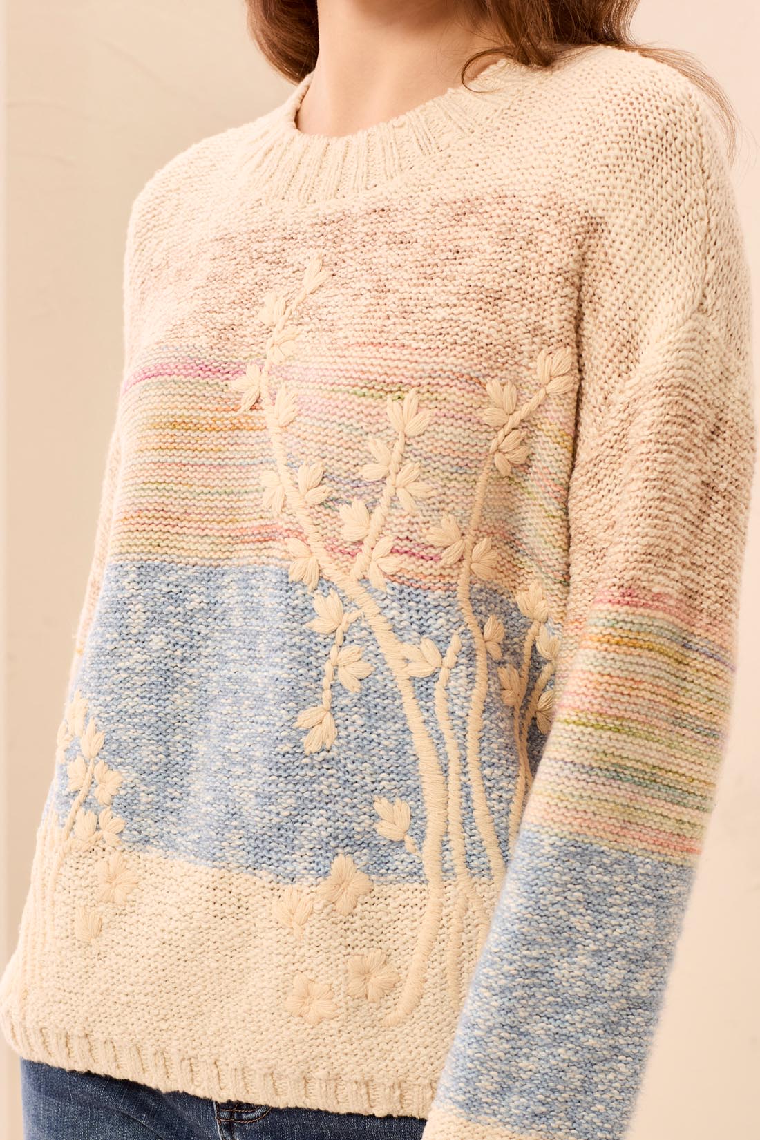 Tribal-L/S Crew Neck Sweater W/Embroidery-3194O-1524-Azure - The Coach Pyramids