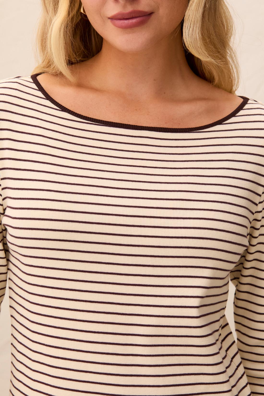Tribal-L/S Boat Neck Top W/Button Detail-3206O-0759-Fudge - The Coach Pyramids