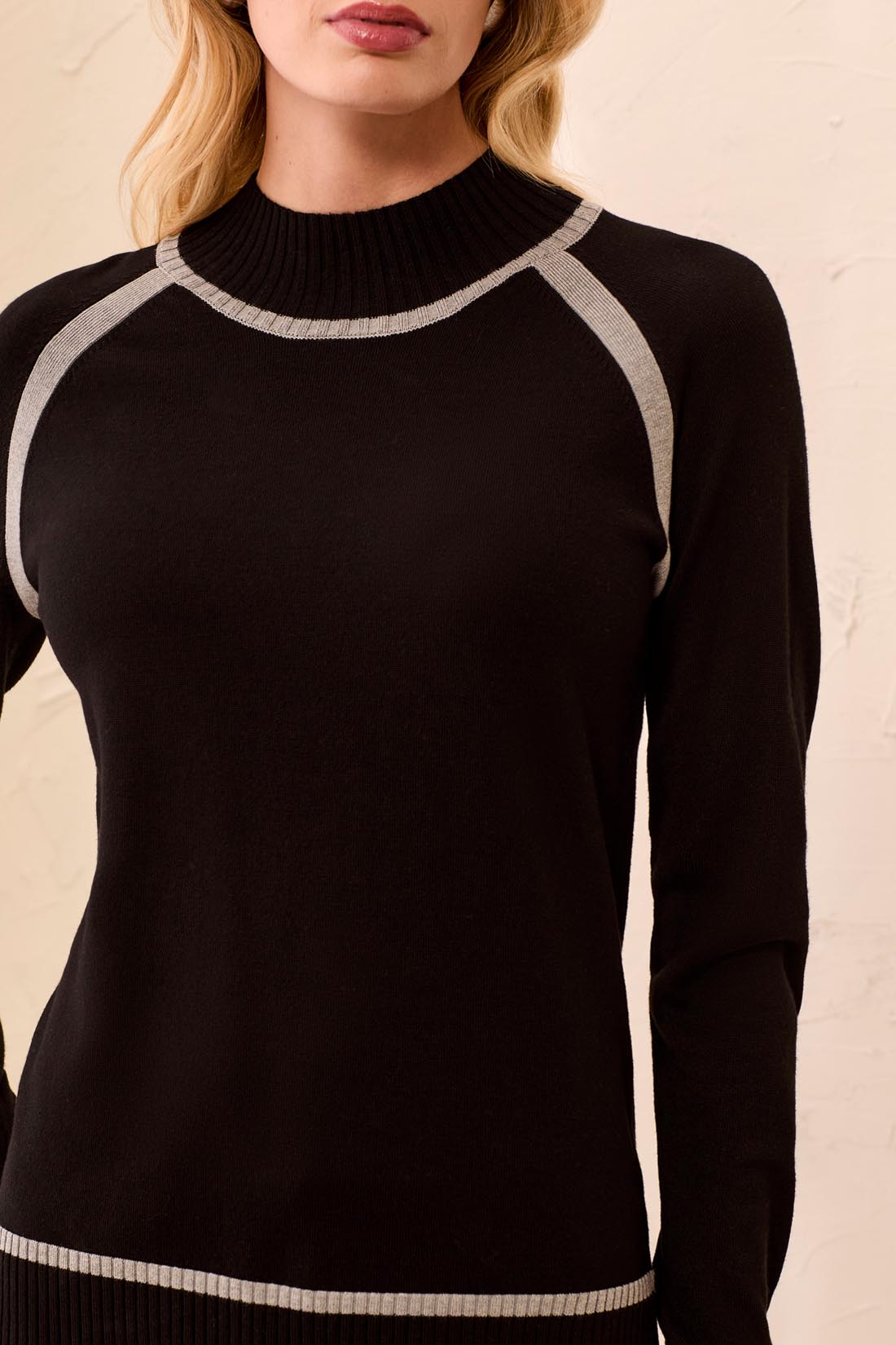 Tribal-L/S Mock Neck Sweater W/Tipping Detail-3226O-0002-Black - The Coach Pyramids