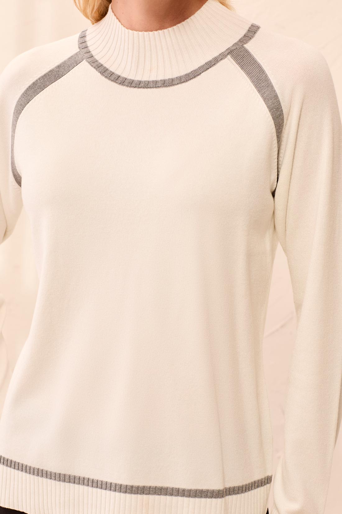 Tribal-L/S Mock Neck Sweater W/Tipping Detail-3226O-0026-Cream - The Coach Pyramids