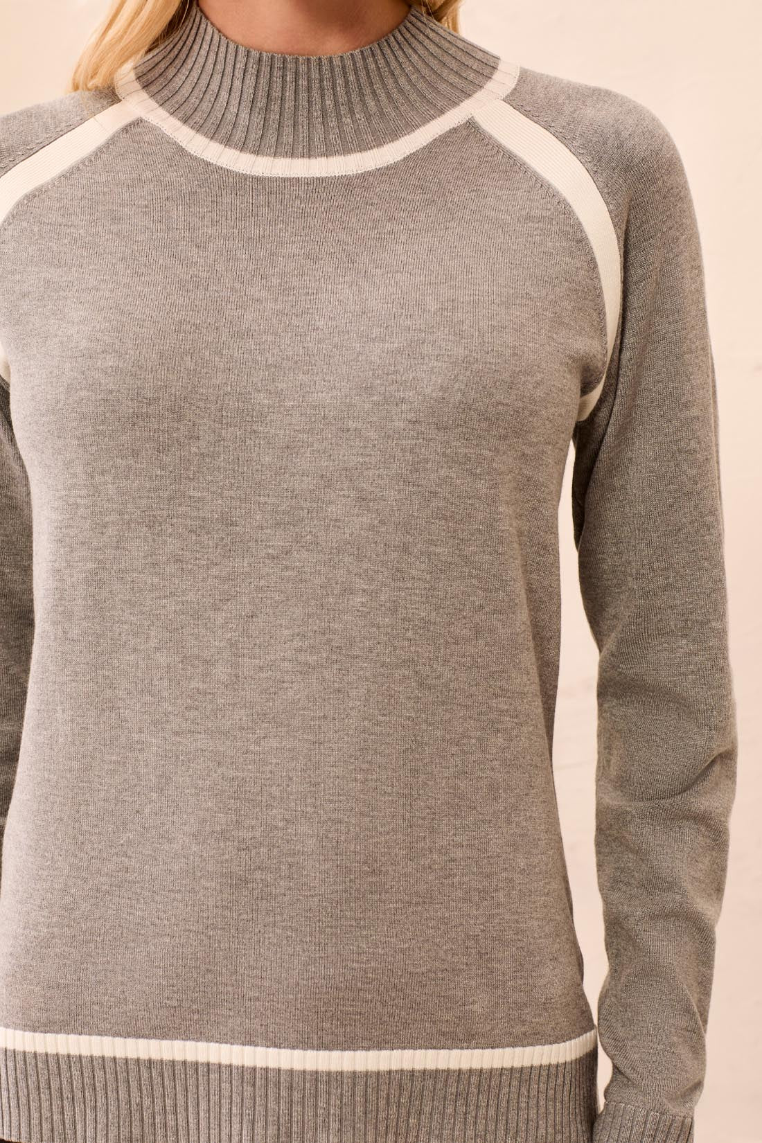 Tribal-L/S Mock Neck Sweater W/Tipping Detail-3226O-0266-Grey Mix - The Coach Pyramids