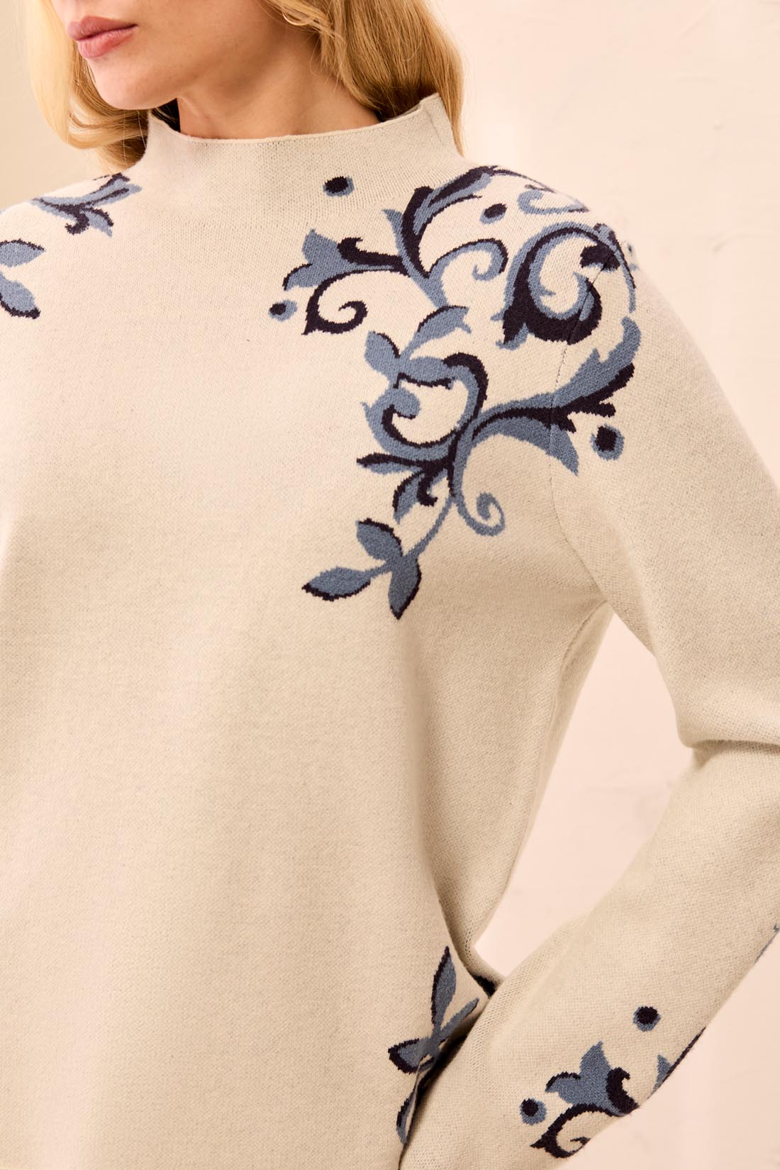 Tribal-L/S Funnel Neck Sweater-3227O-3111-Moonstone - The Coach Pyramids