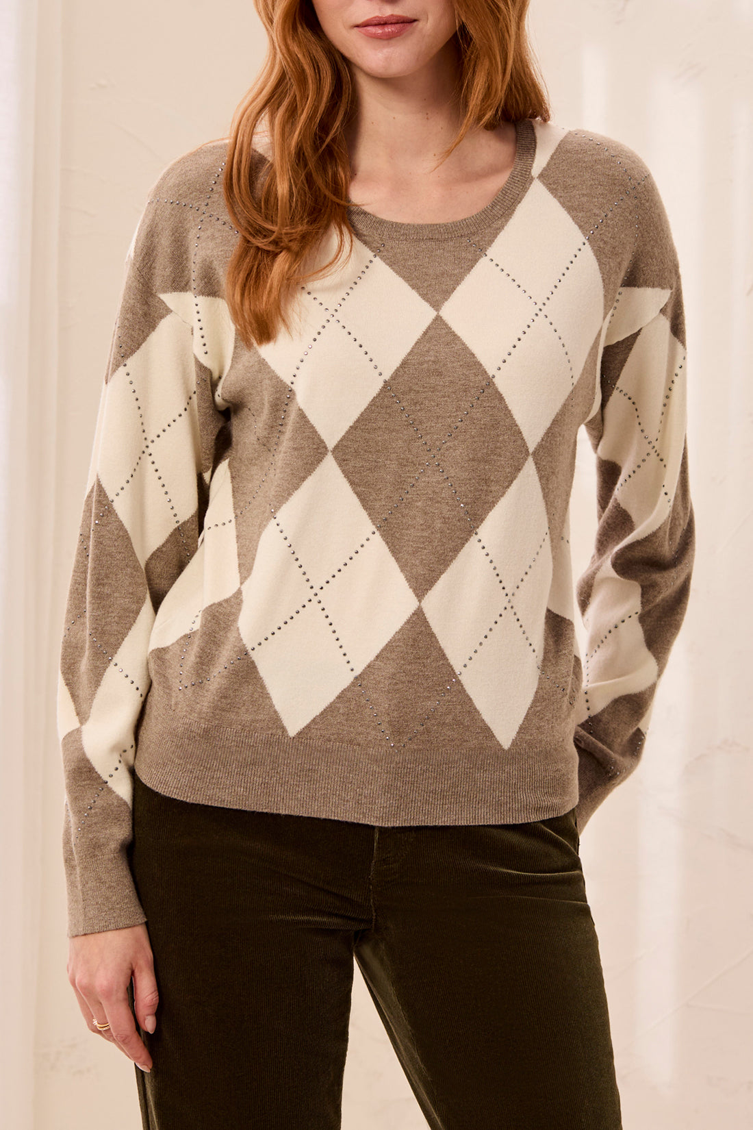 Tribal-L/S Crew Neck Sweater W/Studs Detail-3251O-0052-Oatmeal - The Coach Pyramids