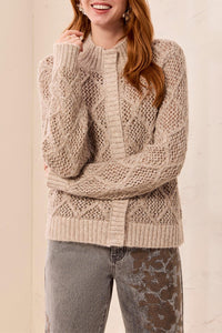 Tribal-L/S Mock Neck Sweater Cardigan-3260O-1290-Birch - The Coach Pyramids