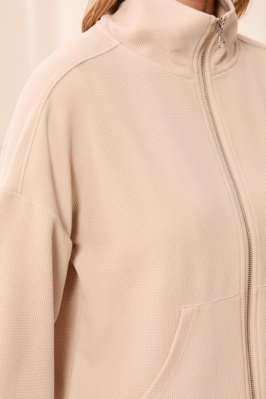 Tribal-L/S Mock Neck Zip Cardigan W/Pocket-3277O-2416-Sand Dune - The Coach Pyramids