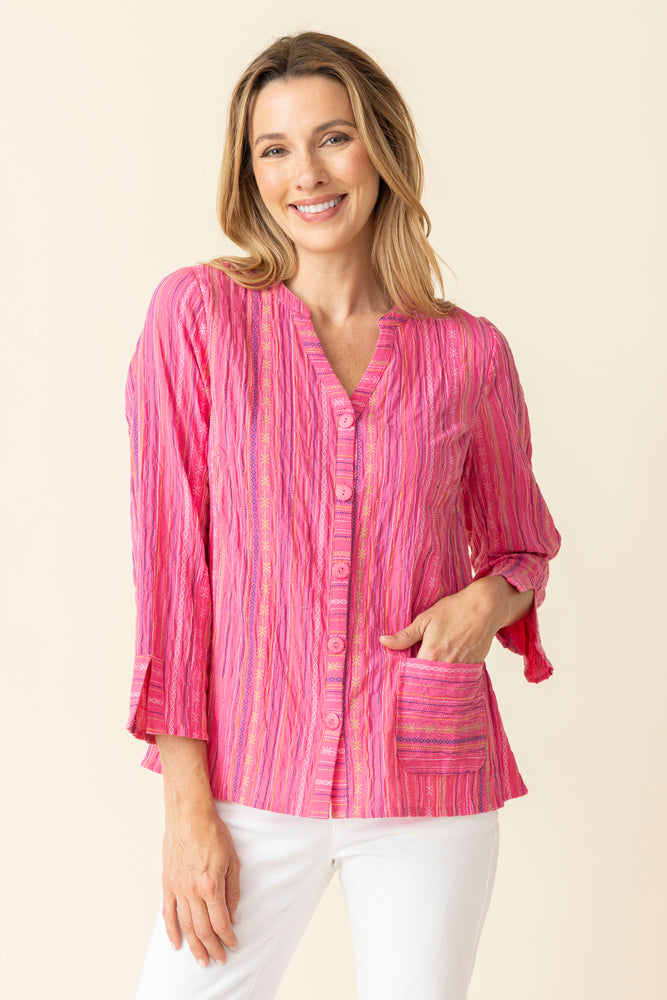 Habitat Spring/Summer 2025-H48612S5-Split Mandarin Shirt-Hot Pink