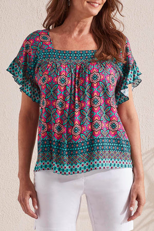 Tribal  Spring/Summer 2024-4973O/3695-Ruffle Sleeve Blouse-Atlantic - The Coach Pyramids