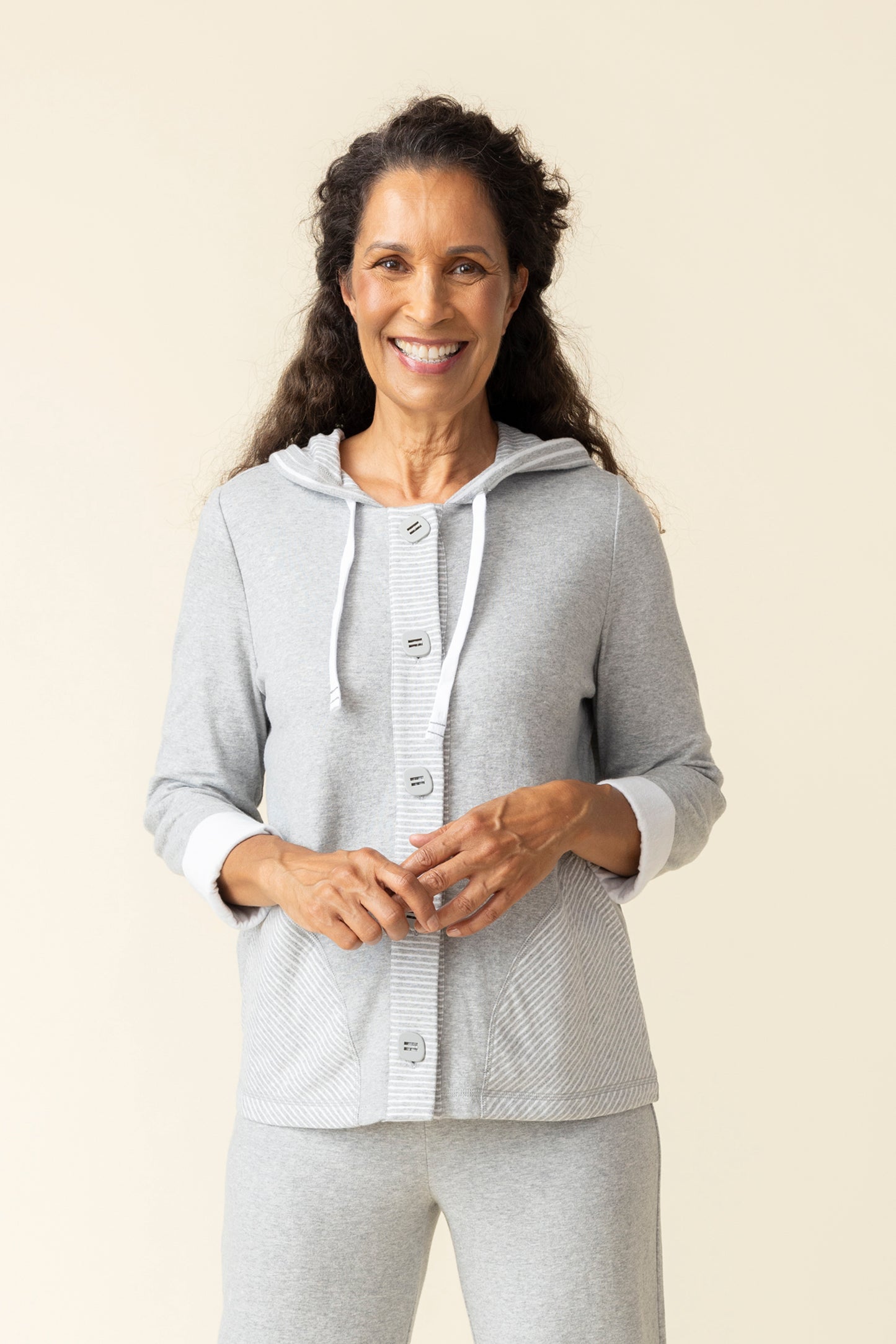 Habitat Spring/Summer 2025-H51926-Mixed Stripe Hoodie-Gull - The Coach Pyramids