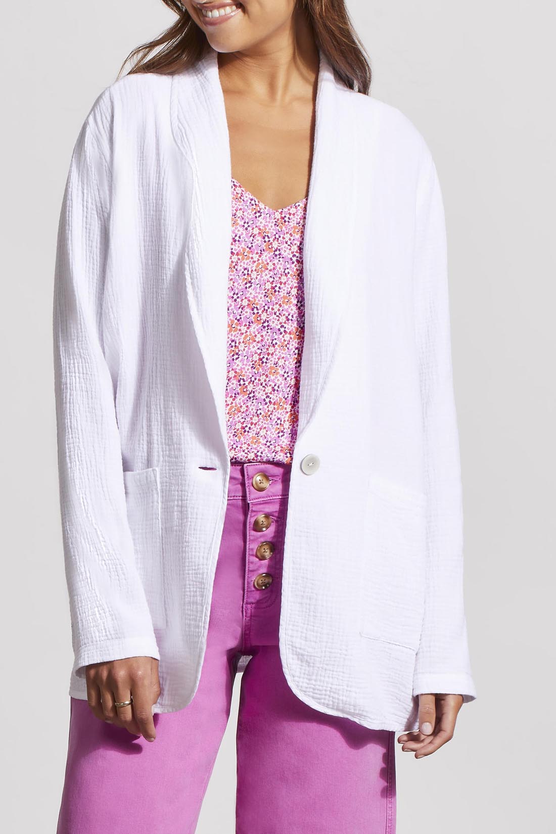 Tribal  Spring/Summer 2024-5343O-4555-Shawl Collar Blazer-White - The Coach Pyramids