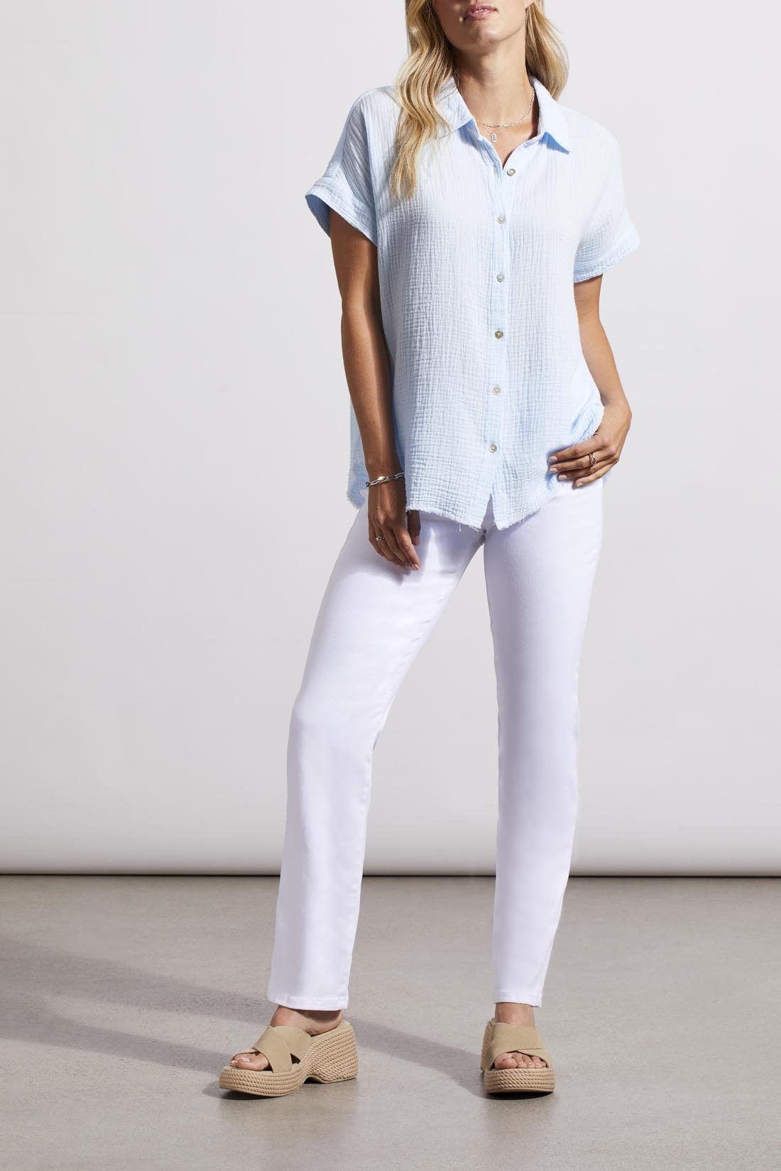 Tribal  Spring/Summer 2024-5345O-4555-Shirt W/Raw Edge Hem-Blue Cloud - The Coach Pyramids