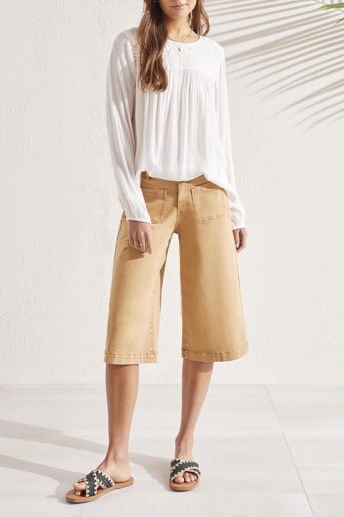 Tribal  Spring/Summer 2024-5380O-4573-Blouse W/Embroidered Yoke-Sand Dust - The Coach Pyramids