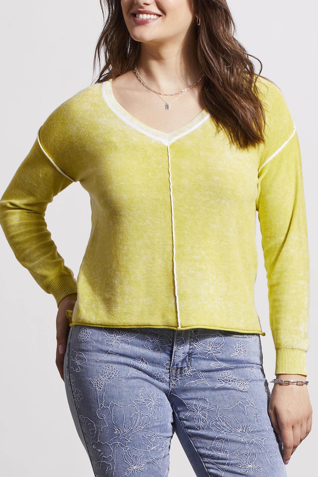 Tribal  Spring/Summer 2024-5394O-4739-V Neck Sweater-Apple Green - The Coach Pyramids