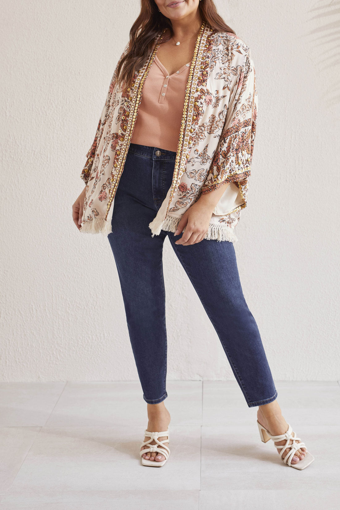 Tribal  Spring/Summer 2024-5415V-4930-Soft  Printed Jacket-Cashew - The Coach Pyramids