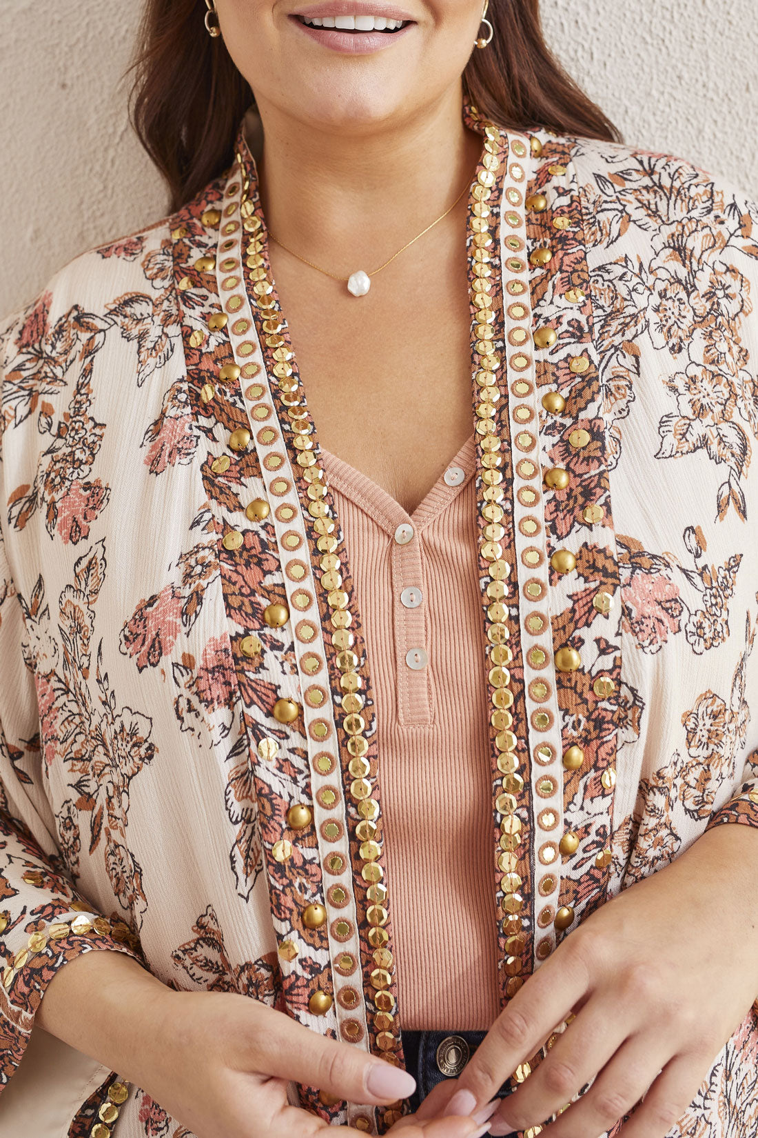 Tribal  Spring/Summer 2024-5415V-4930-Soft  Printed Jacket-Cashew - The Coach Pyramids