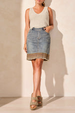 Tribal Spring/Summer 2025-5428O-292-Pull On Embroidered Skort W/Pockets-Vintage Stone