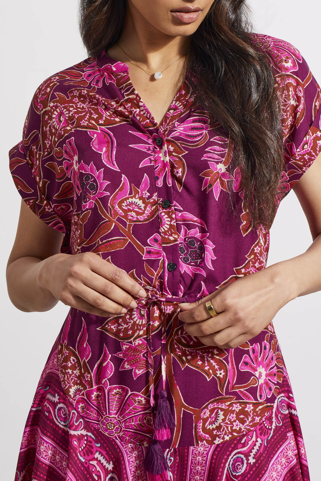 Tribal  Spring/Summer 2024 5464O/2774-Print Dress W/Waist Drawcord-Daiquiri - The Coach Pyramids