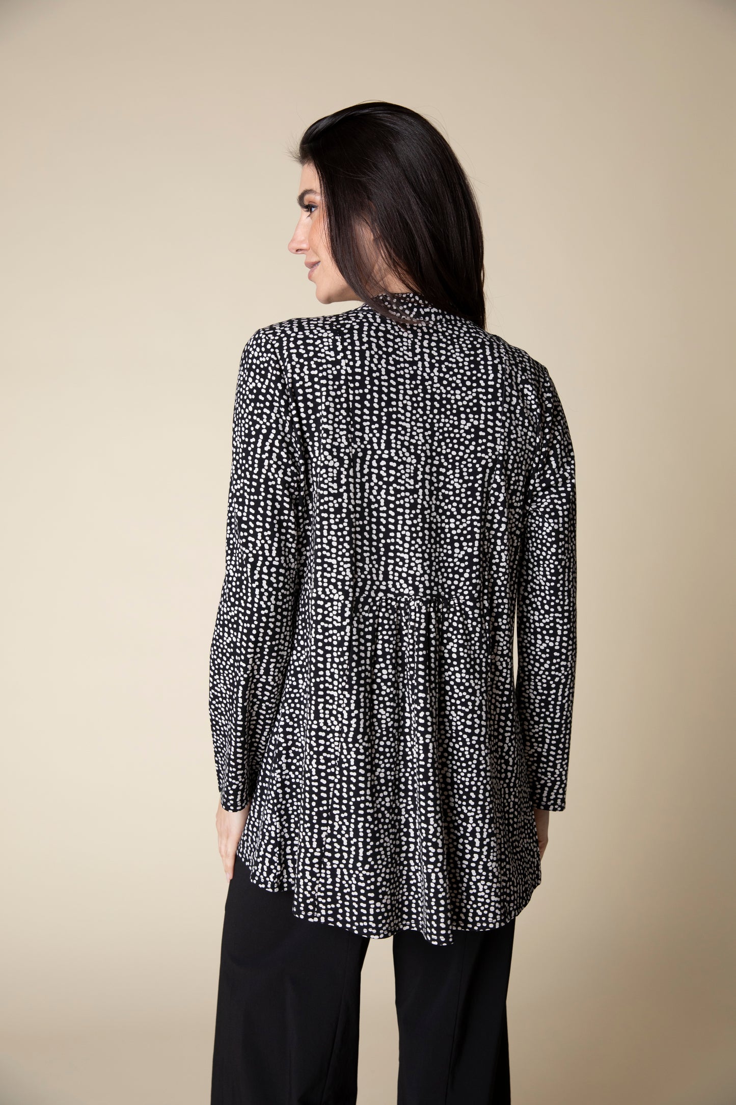 Habitat Fall 2024-H55035-Long Shirred Back Open Front Jacket-Black - The Coach Pyramids