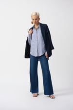 Joseph Ribkoff Fall 2025-251942-2230-Blouse-Midnight Blue/White - The Coach Pyramids