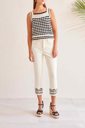 Tribal  Spring/Summer 2024 5516O/4744-Crop Pant W/Embroidery-Ecru - The Coach Pyramids