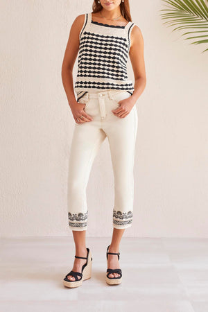 Tribal  Spring/Summer 2024 5516O/4744-Crop Pant W/Embroidery-Ecru - The Coach Pyramids