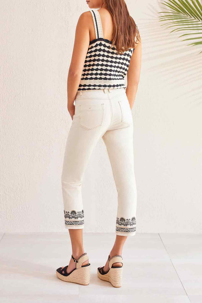 Tribal  Spring/Summer 2024 5516O/4744-Crop Pant W/Embroidery-Ecru - The Coach Pyramids