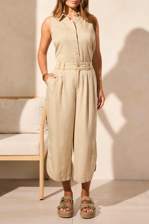 Tribal Spring/Summer 2025-5534O-5244-Flowy Pleated Pant W/Tulip Hem And Pockets-Dusty Sand