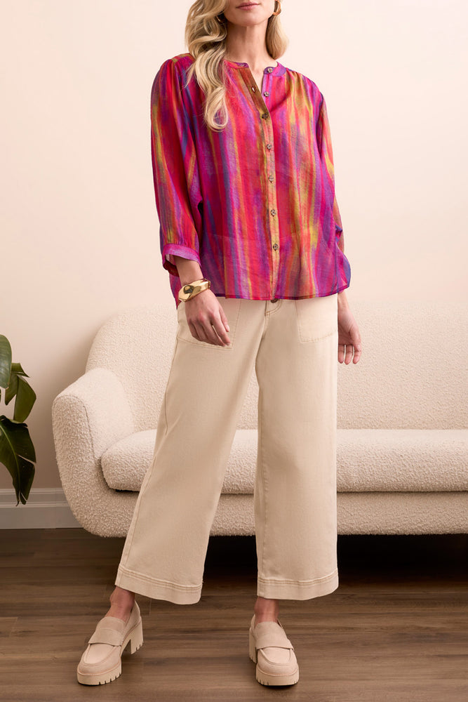 Tribal Fall 2025-5539O-4996-Dolman Sleeve Blouse W/Self Covering Buttons-Tango Red - The Coach Pyramids