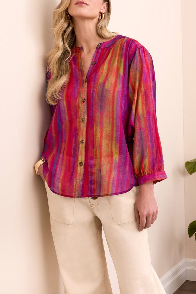 Tribal Fall 2025-5539O-4996-Dolman Sleeve Blouse W/Self Covering Buttons-Tango Red - The Coach Pyramids