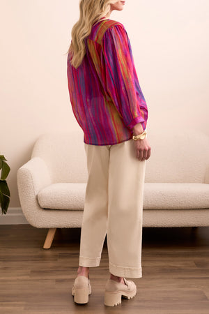 Tribal Fall 2025-5539O-4996-Dolman Sleeve Blouse W/Self Covering Buttons-Tango Red - The Coach Pyramids