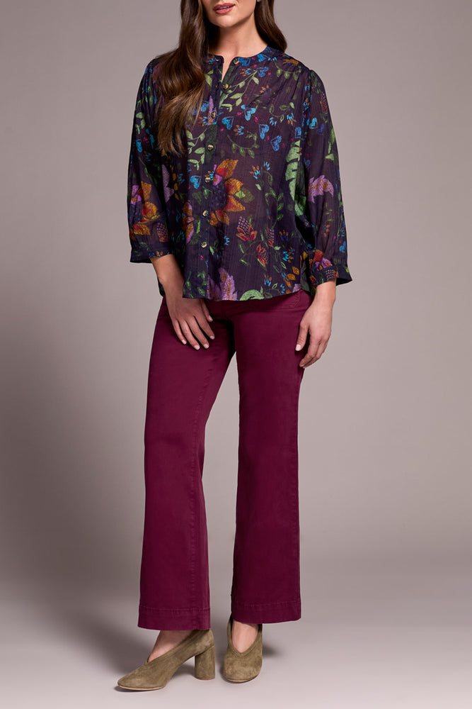 Tribal Fall 2025-5539O-4996-Flowy Dolman Sleeve Blouse W/Self Covering Buttons-Night Fall - The Coach Pyramids