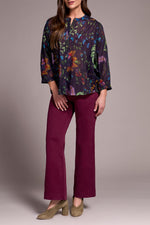 Tribal Fall 2025-5539O-4996-Flowy Dolman Sleeve Blouse W/Self Covering Buttons-Night Fall - The Coach Pyramids