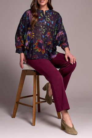 Tribal Fall 2025-5539O-4996-Flowy Dolman Sleeve Blouse W/Self Covering Buttons-Night Fall - The Coach Pyramids