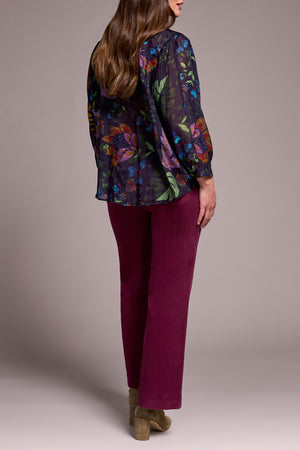 Tribal Fall 2025-5539O-4996-Flowy Dolman Sleeve Blouse W/Self Covering Buttons-Night Fall - The Coach Pyramids