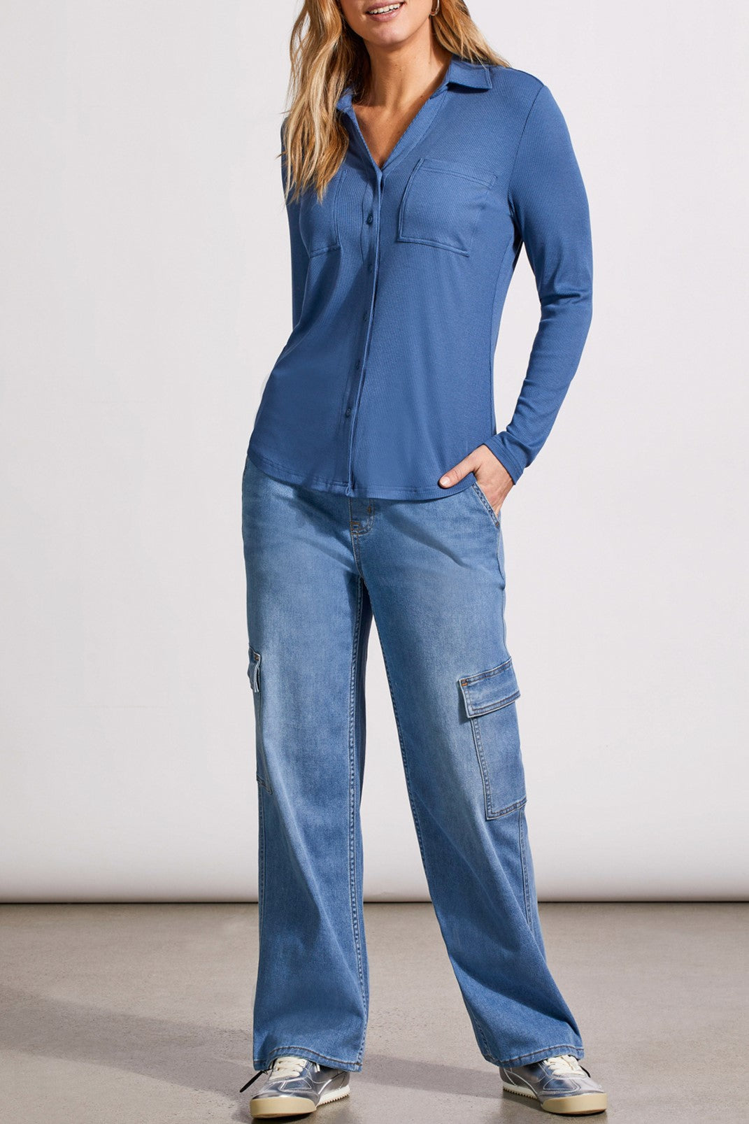 Tribal Fall 2024-5548O/2448-Button Down Knit Shirt-Blue Jay - The Coach Pyramids
