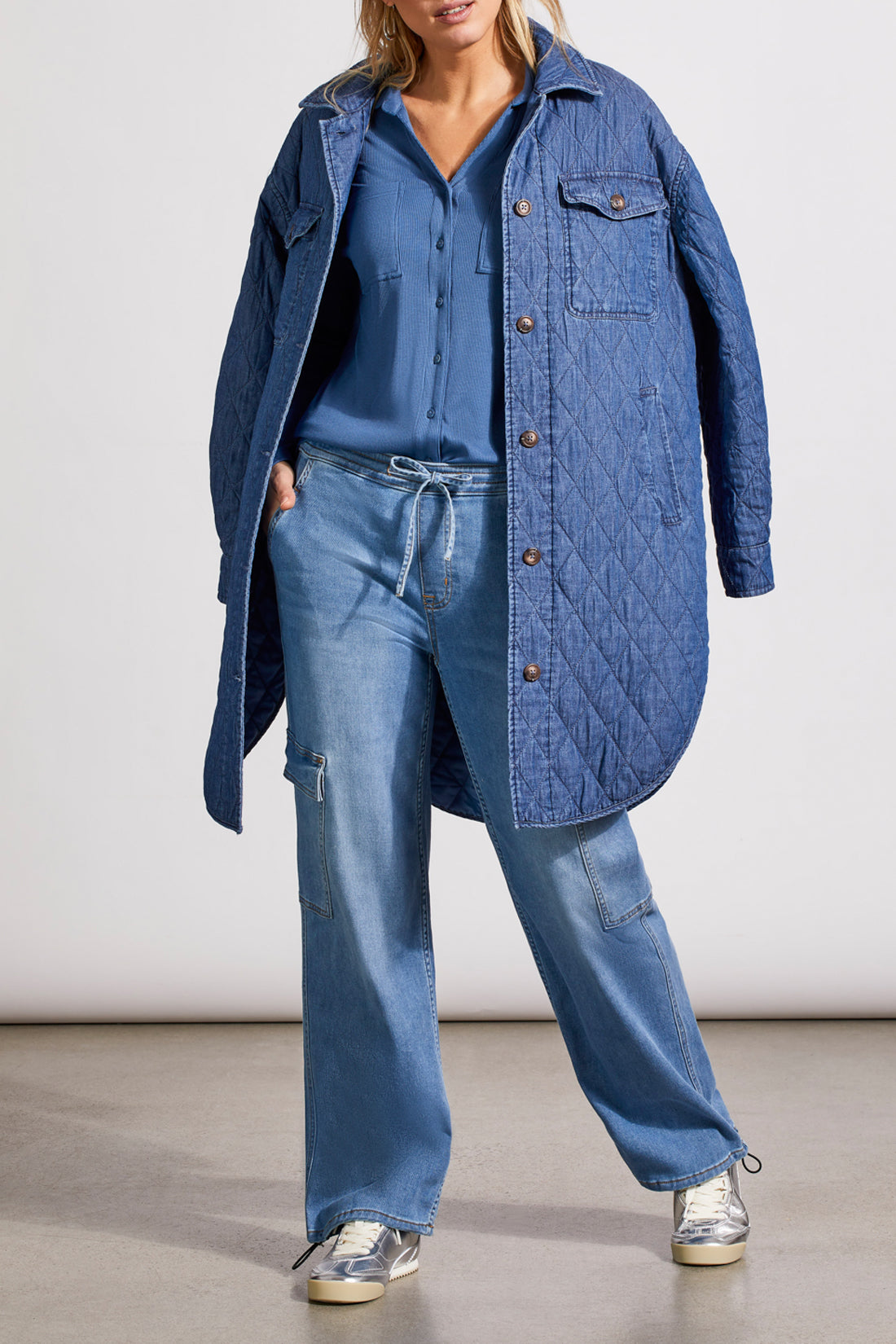 Tribal Fall 2024-5548O/2448-Button Down Knit Shirt-Blue Jay - The Coach Pyramids