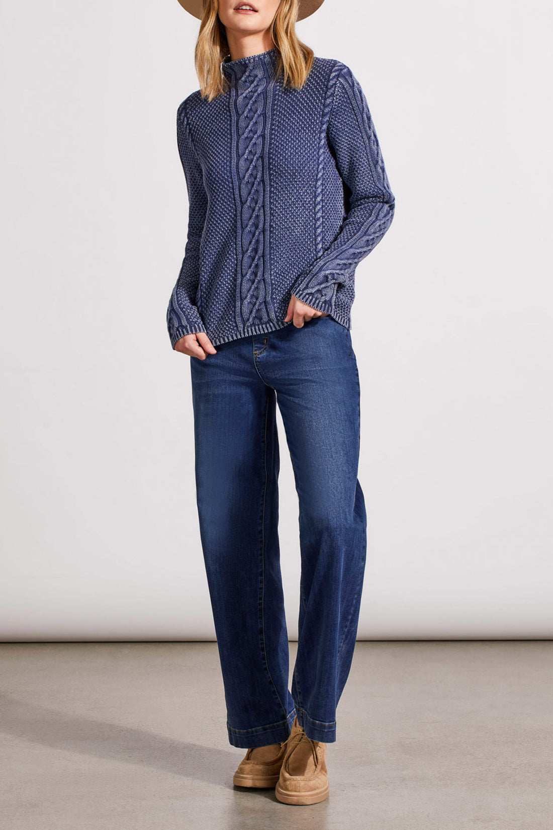 Tribal Fall 2024-5553O/3146-Funnel Neck Sweater-Blue Jay - The Coach Pyramids