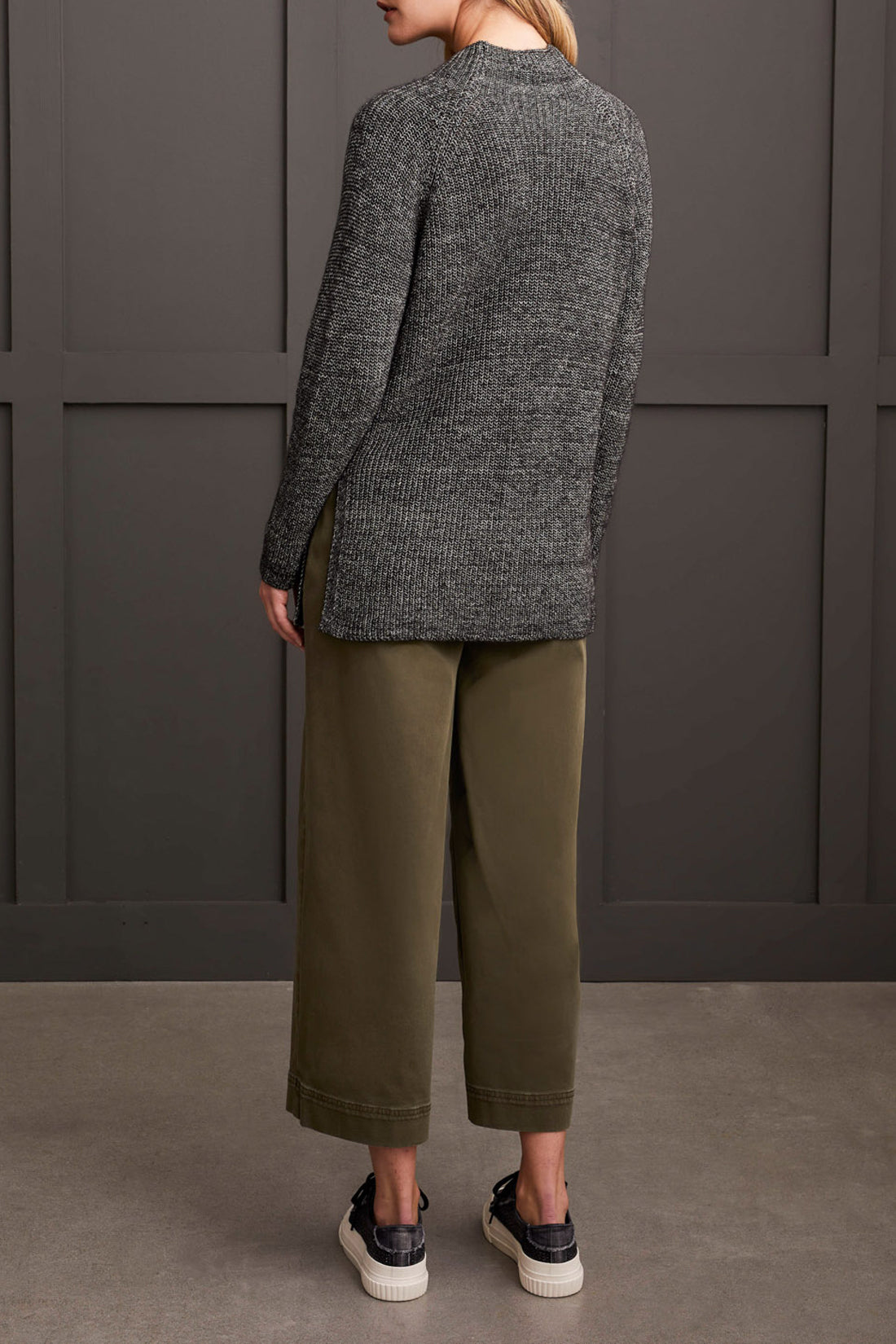 Tribal Fall 2024-5566O/0002-Mock Neck Tunic Sweater W/Side Slits-Black - The Coach Pyramids