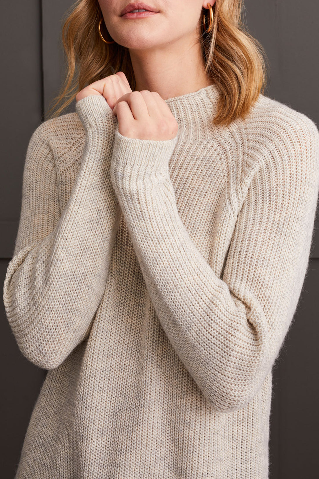 Tribal Fall 2024-5566O/0026-Mock Neck Tunic Sweater W/Side Slits-Cream - The Coach Pyramids