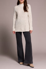 Tribal Fall 2025-5566O-5042-Mock Neck Heathered Knit Sweater W/Side Slits-Cream - The Coach Pyramids