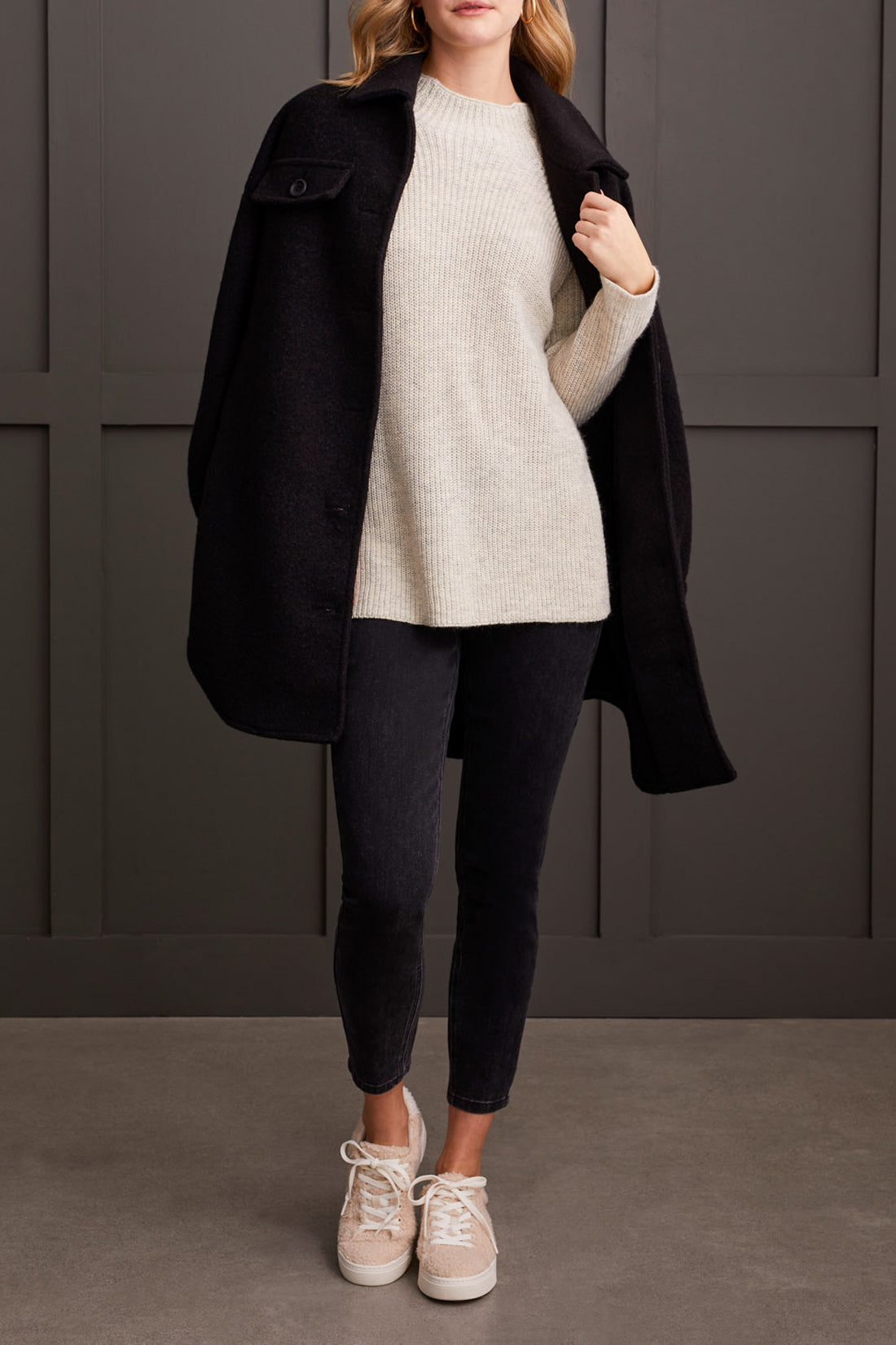 Tribal Fall 2024-5566O/0026-Mock Neck Tunic Sweater W/Side Slits-Cream - The Coach Pyramids
