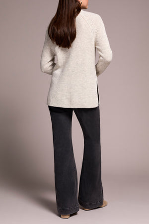Tribal Fall 2025-5566O-5042-Mock Neck Heathered Knit Sweater W/Side Slits-Cream - The Coach Pyramids