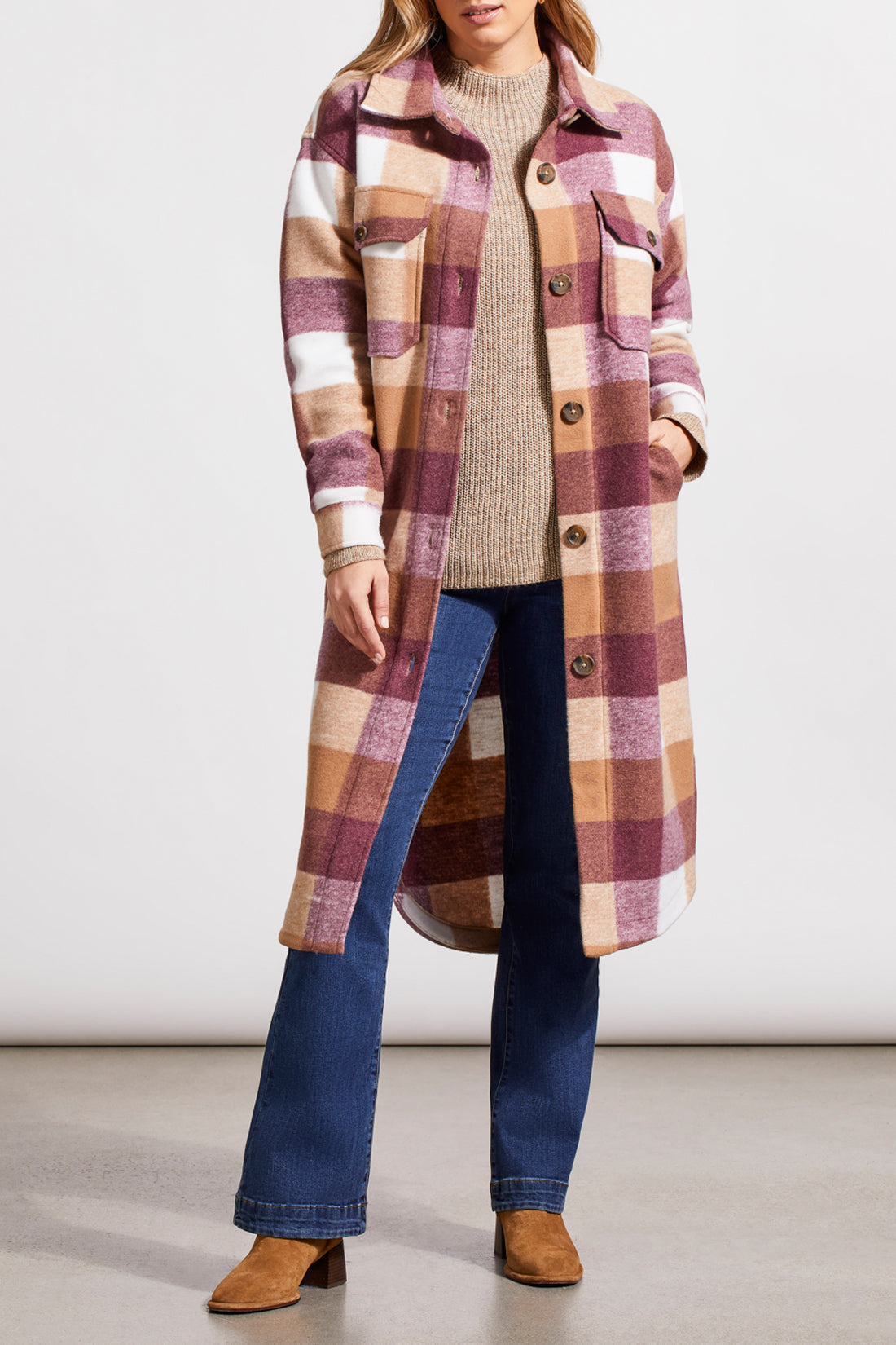 Tribal Fall 2024-5566O/1907-Mock Neck Tunic Sweater W/Side Slits-Nut Shell - The Coach Pyramids