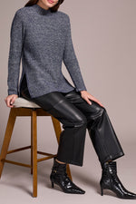 Tribal Fall 2025-5566O-5042-Mock Neck Heathered Knit Sweater W/Side Slits-Night Fall - The Coach Pyramids