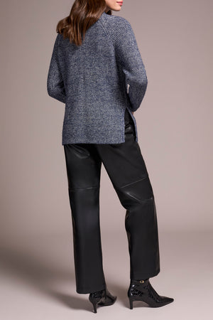 Tribal Fall 2025-5566O-5042-Mock Neck Heathered Knit Sweater W/Side Slits-Night Fall - The Coach Pyramids